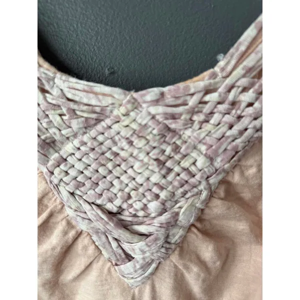 Free People Women's Peach Sleeveless Top with Embroidered Straps, Size LG - Image 5