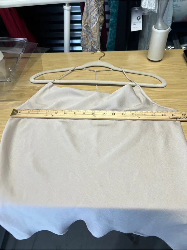 Express Light Nude‎ Chiffon Crepe Cowl Neck Spaghetti Strap Top M - Image 8