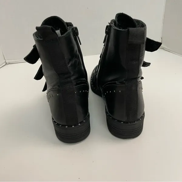 Steve Madden Boots Pursue Leather Ankle Buckles Studded Moto Motorcycle Black - Image 4