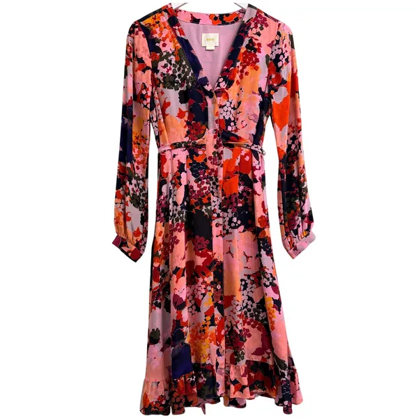 Anthropologie Maeve Printed Silk Wrap‎ Dress Floral Multicolor Women's 4 Spring - Image 3