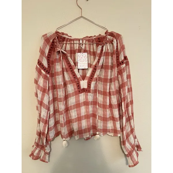 Free People Boho Fall‎ Plaid Honey Grove Top Size Small - Image 6