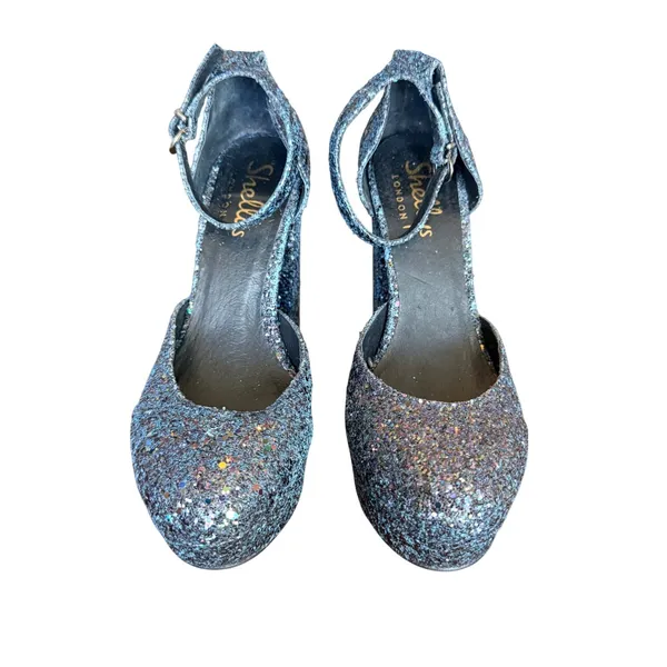 Shellys London Womens Blue Glitter Platform Block Heel Ankle Strap Size 37‎ 6.5 - Image 3