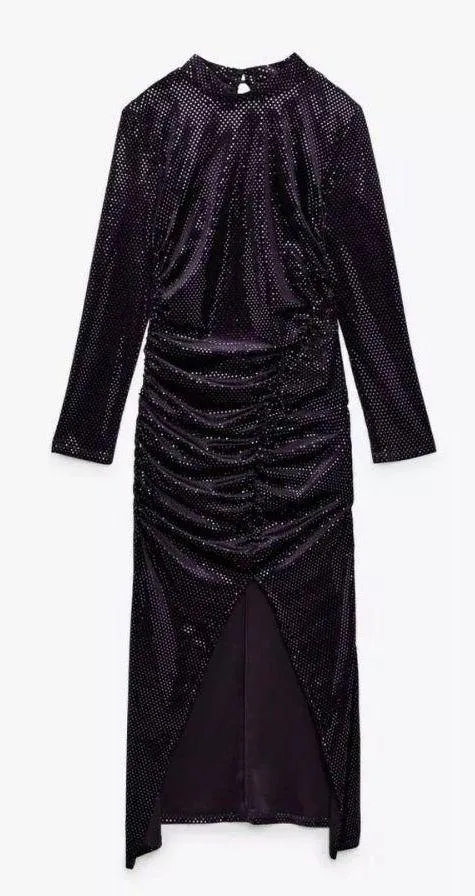 Purple Sparkly Velvet Dress Size S - Image 4