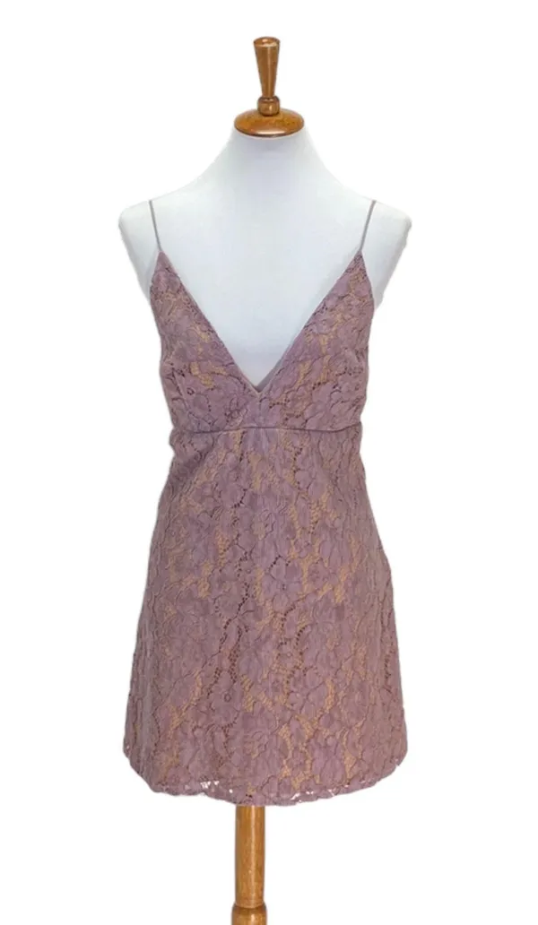 Free People Womens Dangerous Love Deep V Lace Mini Dress Purple Size 12 NEW Boho - Image 3