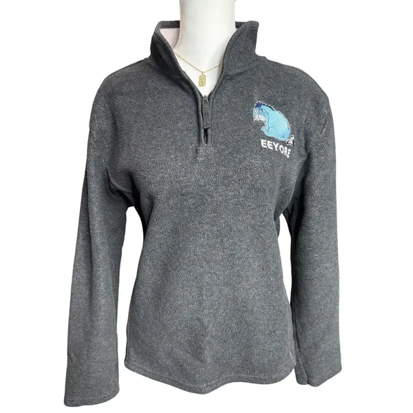 Vintage Disney Eeyore Quarter Zip Fleece M Y2K Poohcore Soft Girl RARE - Image 2