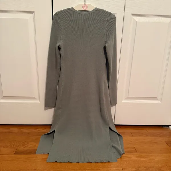 Abercrombie & Fitch Sage Green Ribbed Duster Open Front Cardigan - Image 3