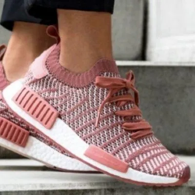 Adidas Boost NMD R1 PrimeKnite Sneakers Size 10 Womens White And Pale Pink - Image 2