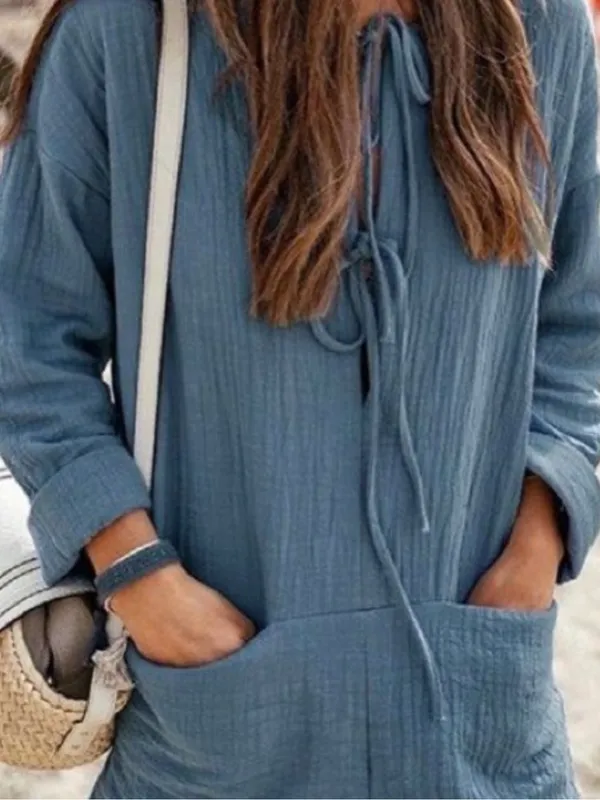 Zara Tie Front Cotton Gauze Coastal Blue Textured Romper - Image 3