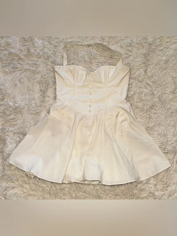 NEW HOUSE OF CB Heidi white cotton halter Minidress Sz XL - Image 9