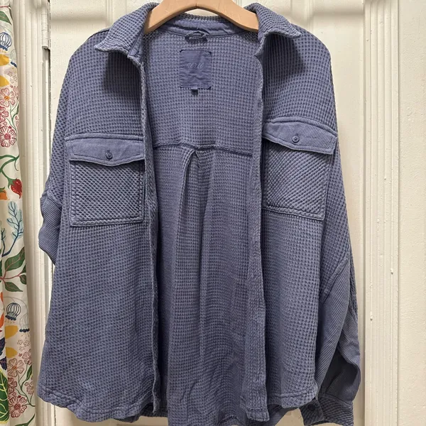 Aerie LumberJane Waffle Shirt Fresh Bright Blue Size Small - Image 6