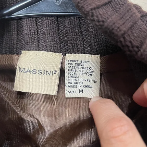 Massini Suede Ribbed Knit Collar Button Front Jacket Women M‎ Dark Brown - Image 3