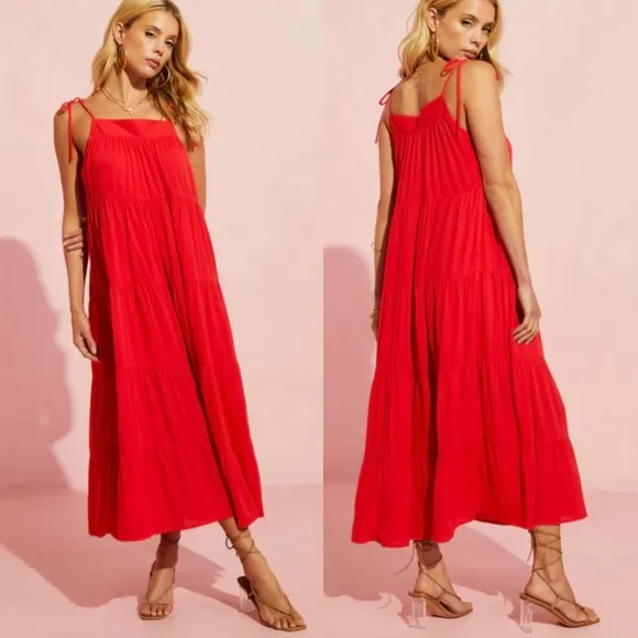 VICI | Aberdeen Red Tie Shoulder Maxi Dress - Image 2