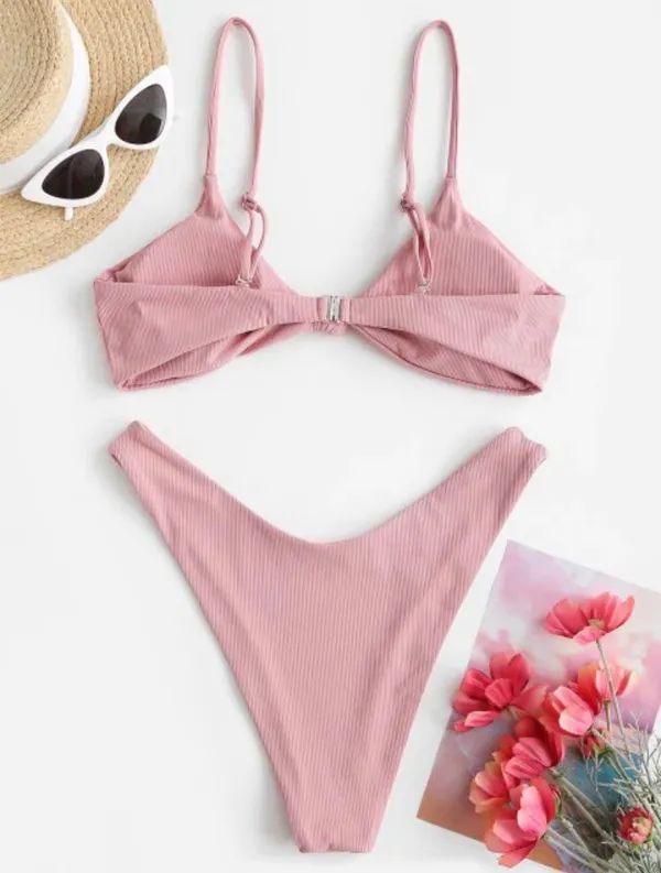 Zaful Ribbed Knot Brazilian Bikini - Image 2