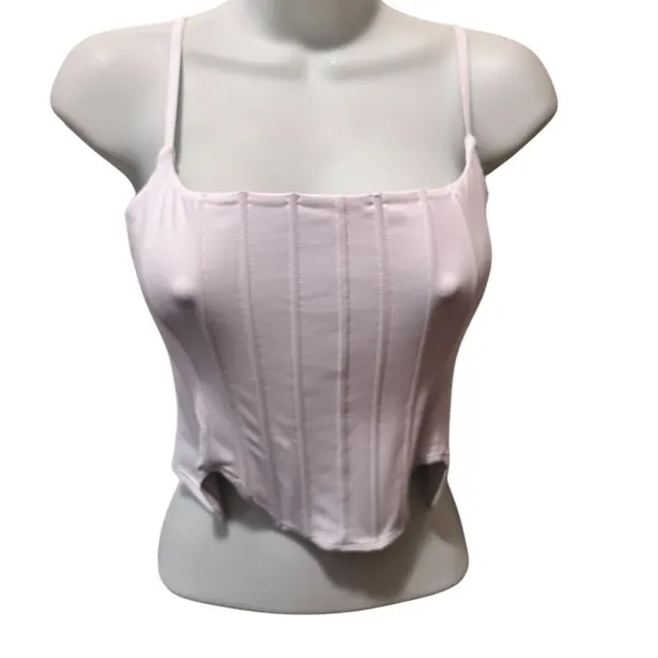 ReoRia Sexy Square Neck Trendy White Clean Girl Corset Crop Top Sz L - Image 9