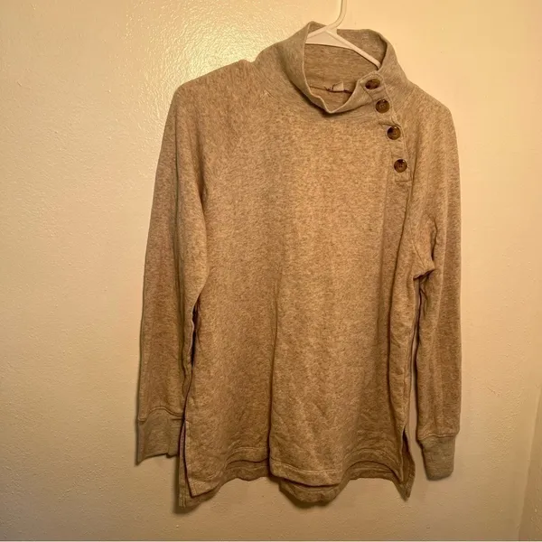 J. Crew Factory Women's Size Small Wide Button-Collar Tunic Sweatshirt Oatmeal - Image 4