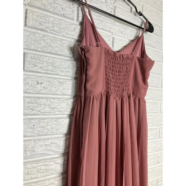 ModCloth Maxi Dress Womens Medium Pink Excellent‎ Pleated Chiffon V-Neck Formal - Image 4