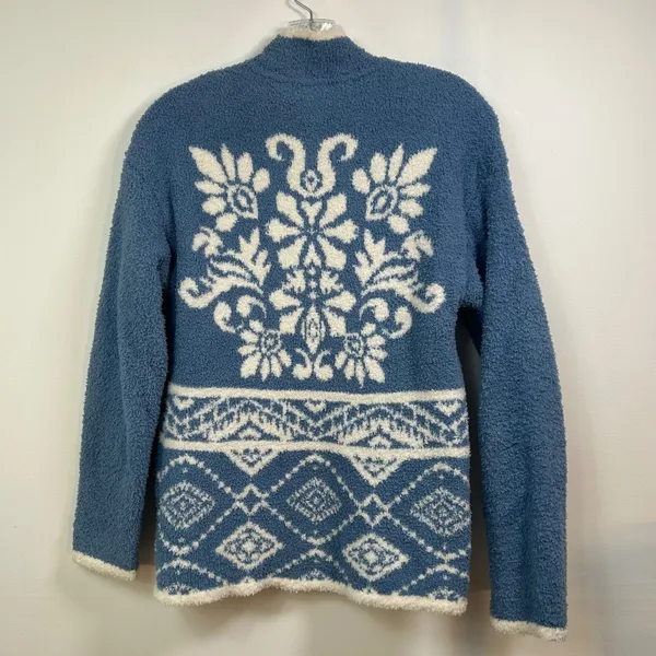 Berkley Jensen Blue White Nordic Floral Fleece Quarter Zip Pullover Small - Image 2