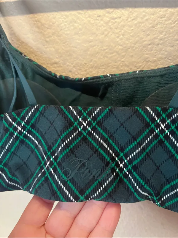 Victoria’s Secret PINK Women’s Strappy Tartan Plaid Green Sports Bra Medium - Image 7