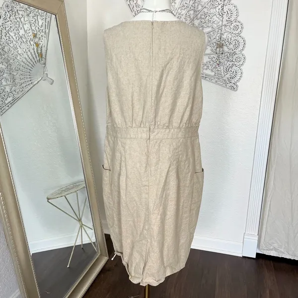 Maeve Flaxen Shimmer Linen Dress Anthropologie Nude Cream Size M / 10 - Image 4
