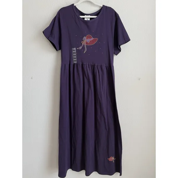 Vtg Cactus Bay By‎ Lynee Dress Women's XL Purple Red Hat Society Maxi USA NEW - Image 5