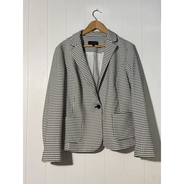 Talbots Blazer Womens XL Black White Checkered Career Jacket Lined - Image 2