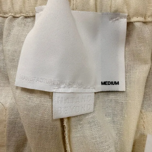 Cream 100% Linen Straight Leg Pants Coastal Summer Trousers Womens Medium - Image 9