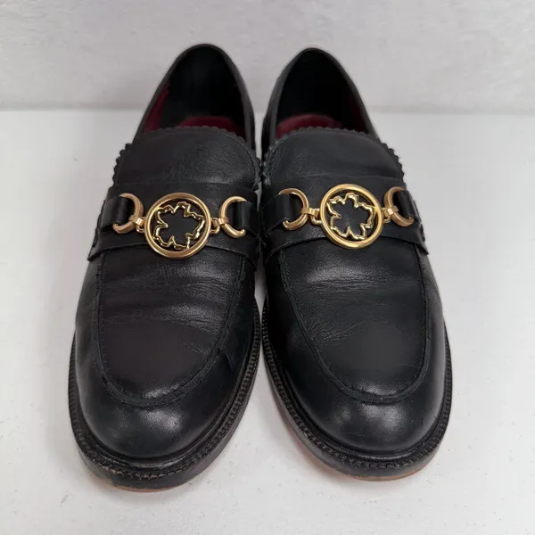 Ted Baker 39 US 8 Drayan Loafer Magnolia Accent Black Leather Gold Bit Shoes - Image 5