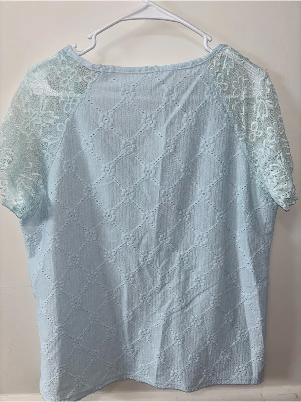 SHEIN Pale Blue Lace V-Neck Blouse - Image 2
