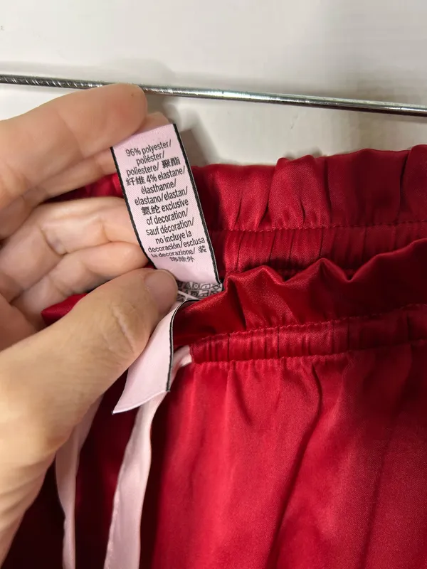 Victoria's Secret Satin Lounge Pajamas Pants Red Pink Piping w/pockets Tie M - Image 4