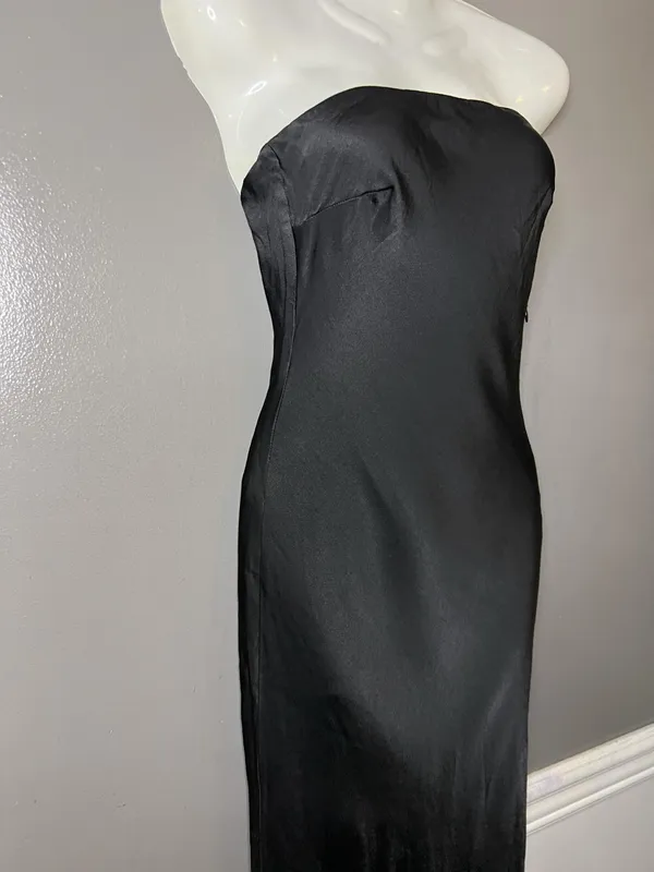 Meshki Dress Womens XS Black Strapless Satin Open Back Maxi Bodycon Formal - Image 5