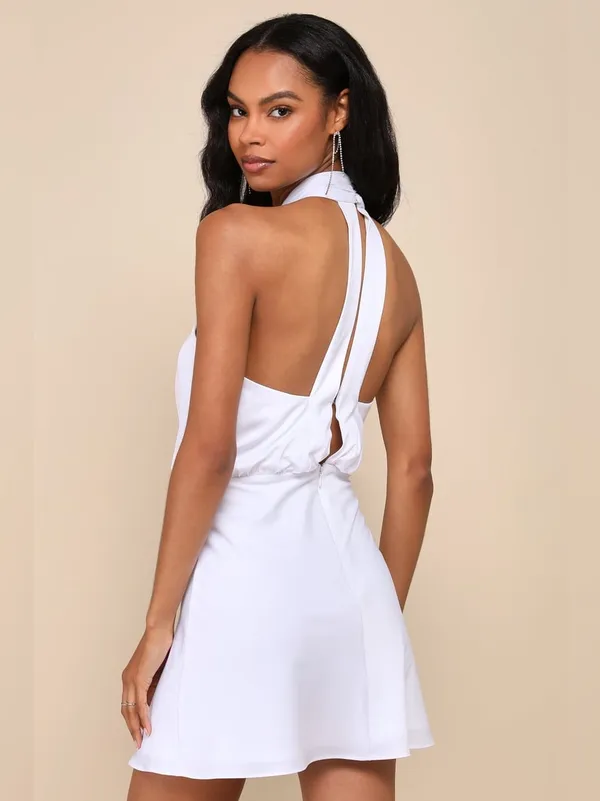 LULU’S Sleek Essence White Satin Halter Sleeveless Mini Dress - Image 4
