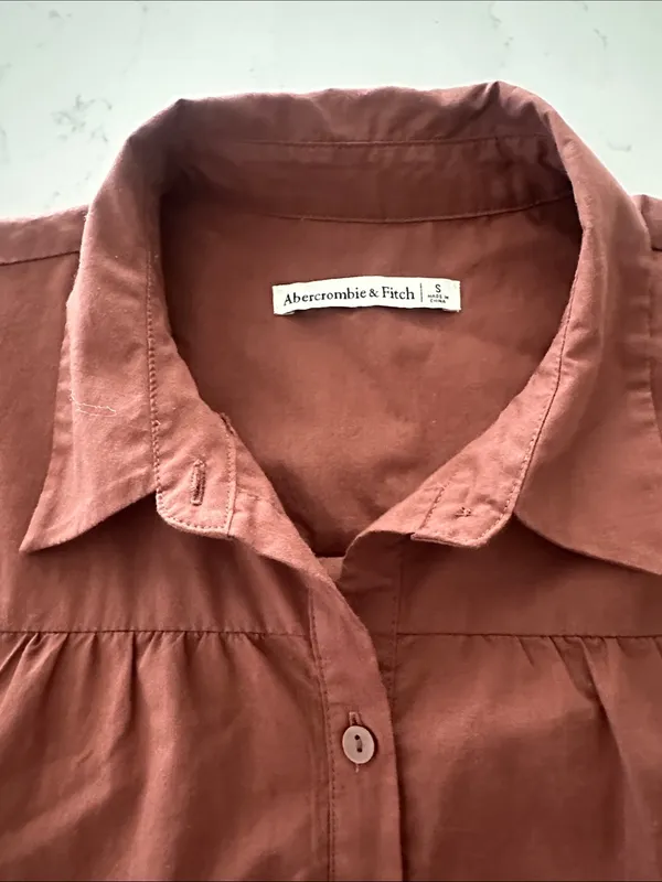 Abercrombie & Fitch Brown Poplin Trapeze Shirt Dress tiered dress cotton blend S - Image 3