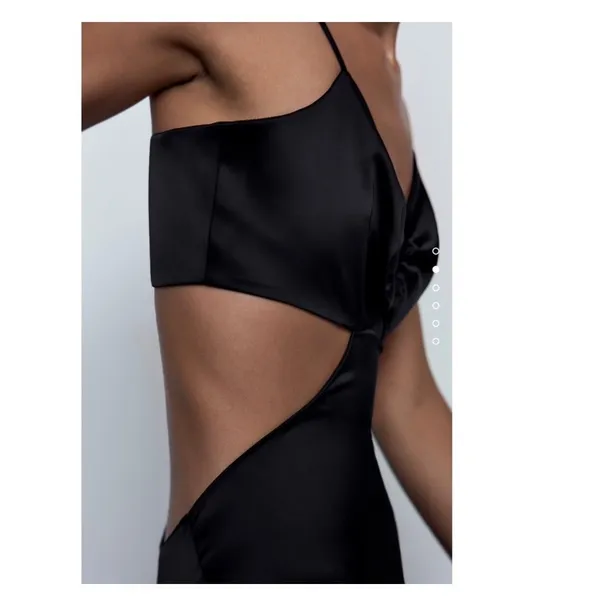 Zara Women Mini Dress S Black Satin Cut-Out Ring Detail Sleeveless Party - Image 2