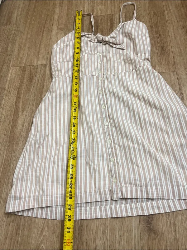 Abercrombie & Fitch Cream and Pink Striped Tie-Front Mini Dress - Image 6