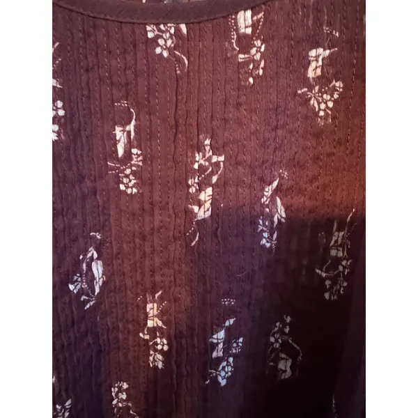 Abercrombie‎ & Fitch Floral Long Sleeve Mini Dress NWT Maroon Boho Peasant Style - Image 2