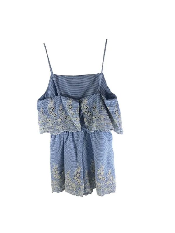 Hyfve Blue & White Striped Summer Romper Embroidered Floral Eyelet Size M - Image 2