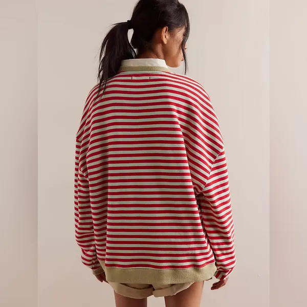 NEW! We The Classic Striped Oversized Crewneck Sweatshirt LARGE Red - Image 9
