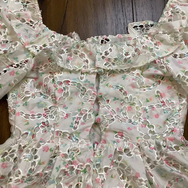 For Love & Lemons Magnolia Mini eyelet Dress Floral Puff Sleeve White XS NWT - Image 3