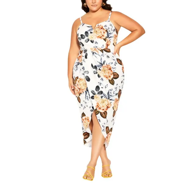 City Chic Womens Trendy Plus Size Sunset Dress 6998409 Sunset floral White 20W - Image 7