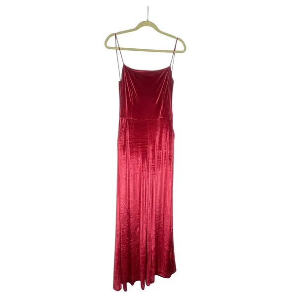 LULUS Hopeful Heart Red Velvet Backless Wide-Leg Jumpsuit - Image 3