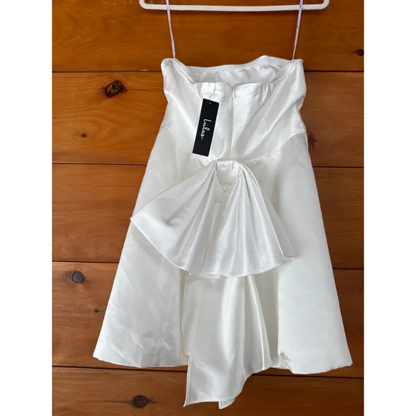 NWT Lulus Soiree Hour White Satin Strapless Bow Mini Dress Party Cocktail Sz XS - Image 4