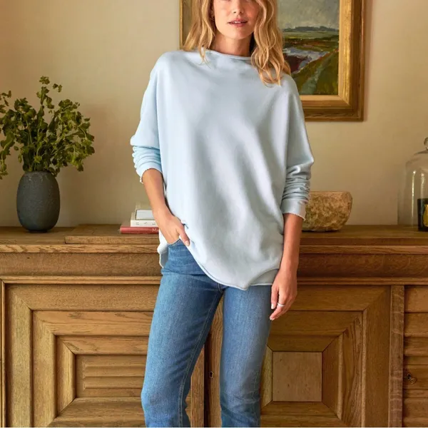 Frank & Eileen $228 Effie Baby Blue Funnel Neck‎ Capelet Triple Fleece Sweater - Image 7