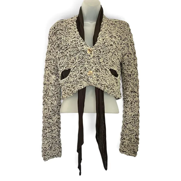 NWT Sarah Pacini Marled Avant Garde Open Knit Cropped Cardigan w/ Attached Scarf - Image 11