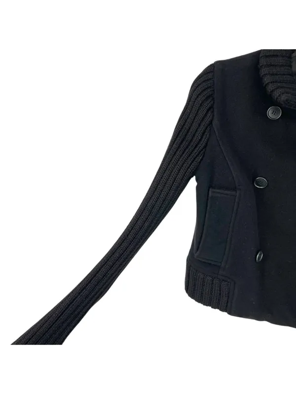 John Varvatos Cropped Pea Coat Knit Sleeves Black Women Size Small Military Punk - Image 6