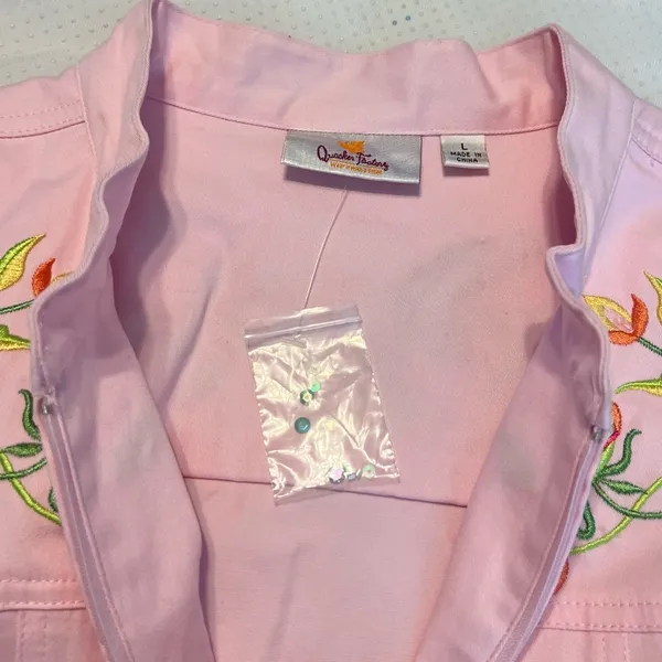 Vintage Quacker Factory Floral Embroidered Zip Up Jacket Women’s Size Large Pink - Image 13