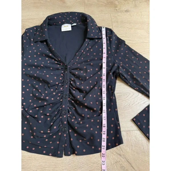EUC Maeve Anthropologie Printed Ruched Buttondown polkadots collared blouse XL - Image 5