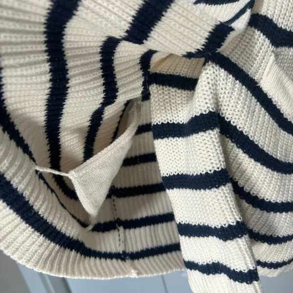 Striped Knit Cardigan Sweater Navy Blue Small Coastal Nautical Preppy Cotton - Image 4