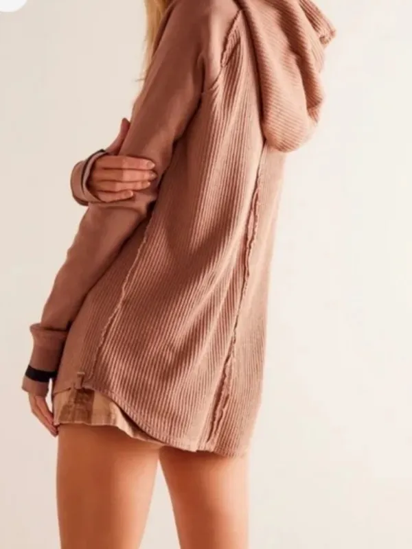 Free People We the Free Super Natural Thermal Hoodie Tan Brown W2294 Sz L - Image 2