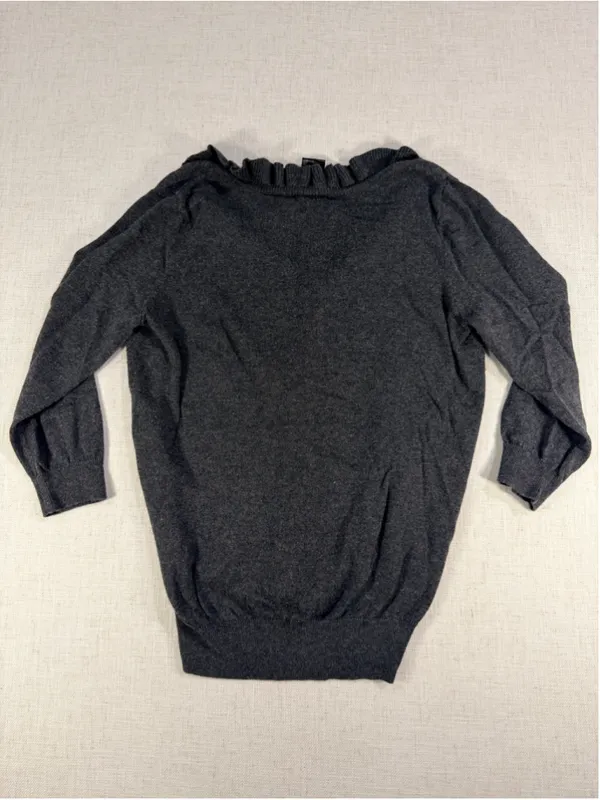 Ann Taylor Petite Women’s Ruffle Trim Button Front Cardigan Heather Charcoal Sma - Image 4