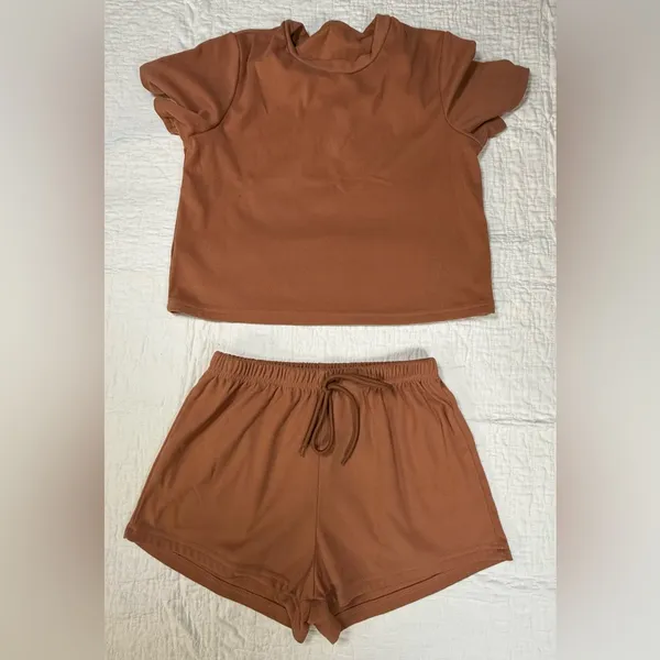 Women's Brown Short Sleeve Pajama Set - Image 4